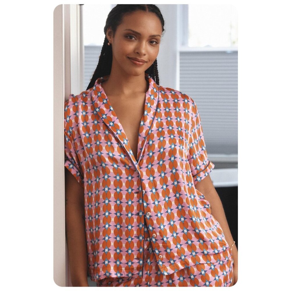 ! by Anthropologie Silky Pajama Short Sleeve Top sz xs